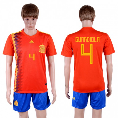 Spain #4 Guardiola Home Soccer Country Jersey